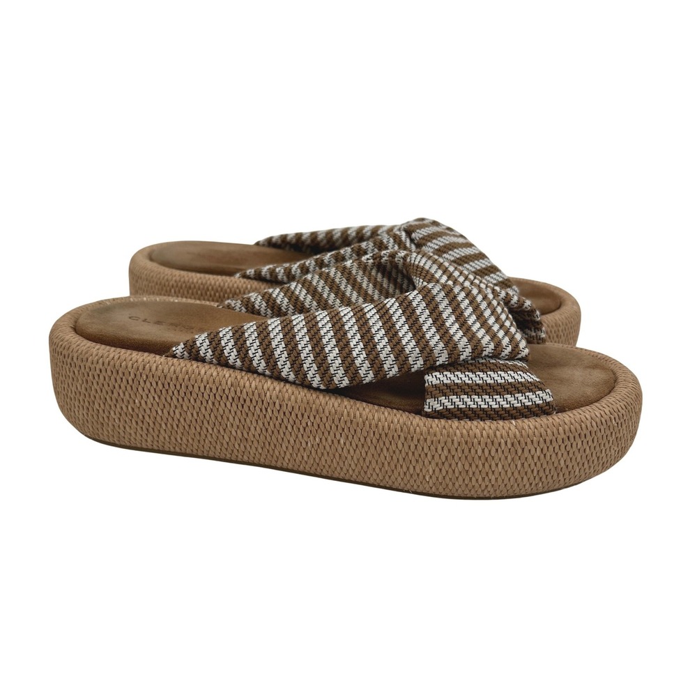 Clergerie Paris Womens Andrewti Platform Slide Sandals Brown White Striped 8.5